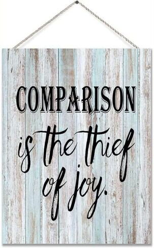 Comparison is The Thief of Joy Wall Decor Rustic Decorative Wall Wooden Hanging Sign Farmhouse Wood Plaque for Home Office Indoor Decoration Gift 8 * 12in/20 * 30cm in Saudi Arabia