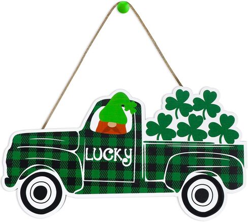 Jetec St Patrick's Day Wooden Hanging Decor for Front Door Welcome Sign Irish Lucky Truck Carrying Clovers Door Sign Plaque Decor for Room Front Porch,11.8 x 4.8 Inch in Saudi Arabia