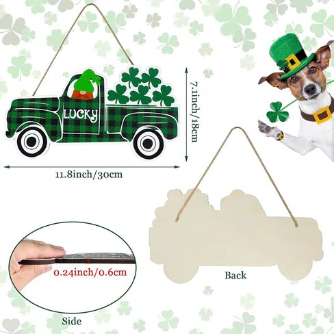 Jetec St Patrick's Day Wooden Hanging Decor for Front Door Welcome Sign Irish Lucky Truck Carrying Clovers Door Sign Plaque Decor for Room Front Porch,11.8 x 4.8 Inch in Saudi Arabia