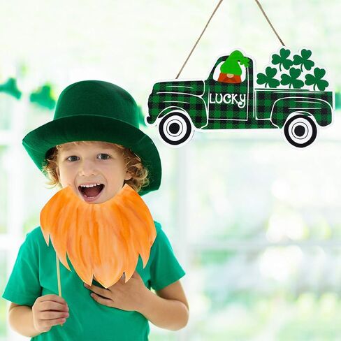 Jetec St Patrick's Day Wooden Hanging Decor for Front Door Welcome Sign Irish Lucky Truck Carrying Clovers Door Sign Plaque Decor for Room Front Porch,11.8 x 4.8 Inch in Saudi Arabia