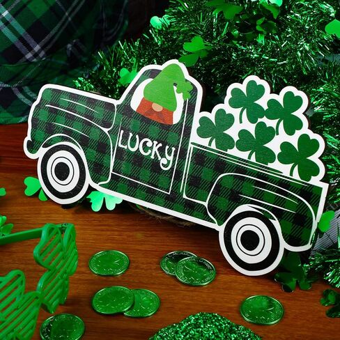 Jetec St Patrick's Day Wooden Hanging Decor for Front Door Welcome Sign Irish Lucky Truck Carrying Clovers Door Sign Plaque Decor for Room Front Porch,11.8 x 4.8 Inch in Saudi Arabia