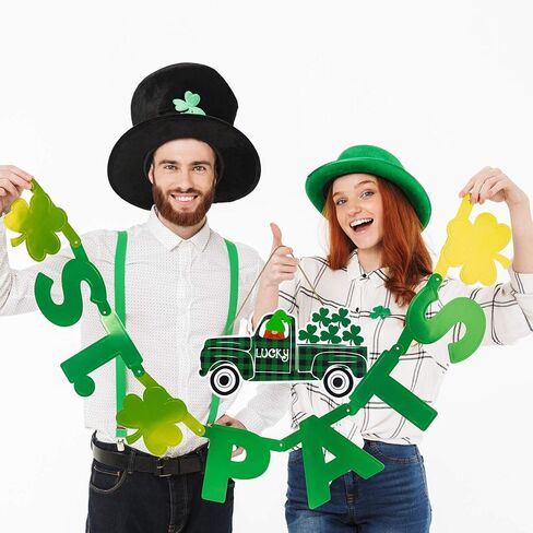 Jetec St Patrick's Day Wooden Hanging Decor for Front Door Welcome Sign Irish Lucky Truck Carrying Clovers Door Sign Plaque Decor for Room Front Porch,11.8 x 4.8 Inch in Saudi Arabia