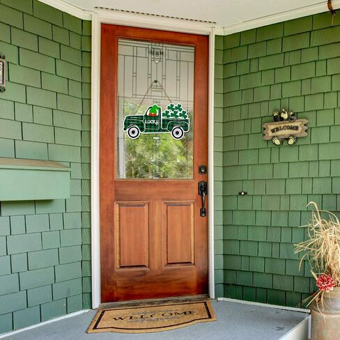 Jetec St Patrick's Day Wooden Hanging Decor for Front Door Welcome Sign Irish Lucky Truck Carrying Clovers Door Sign Plaque Decor for Room Front Porch,11.8 x 4.8 Inch in Saudi Arabia