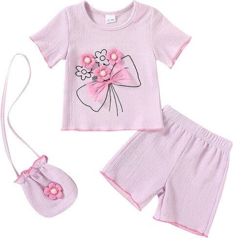 YOUNGER TREE Toddler Baby Girl Clothes Summer Ruffle Short Set Flower Short Sleeves T-Shirt Tops + Shorts Cute Outfits Set in Saudi Arabia