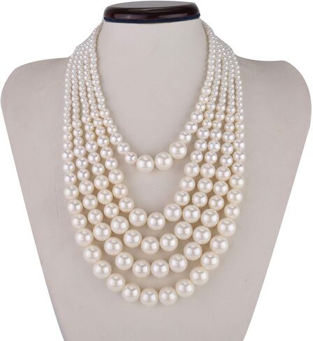 Kalse 5 طبقات حبلا مقلد اللؤلؤ حبلا قلادة قلادة بيضاء (5 فروع) in Kuwait