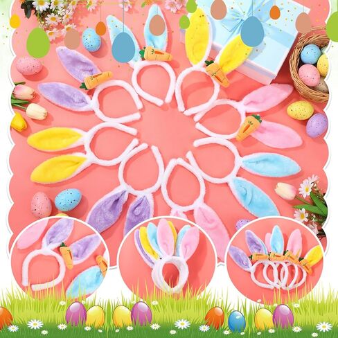 XunYee 72 Pcs Easter Bunny Ears Bulk Bunny Rabbit Ear Headband with Carrots Cute for Women Assorted Color Rabbit Headband in Saudi Arabia