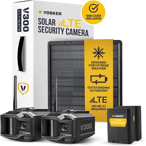 كاميرا مراقبة خارجية Vosker V300 Ultimate 4G-LTE | بنك الطاقة الشمسية الخارجي عالي السعة 15,000 مللي أمبير في الساعة | بطاقة SIM متضمنة | لا حاجة لشبكة Wi-Fi | بث مباشر in Kuwait