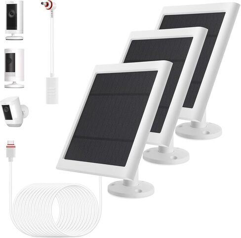 Solar Panel Outdoor for Ring Cameras (White 3P) Spotlight Cam Plus/Pro(Battery) Stick Up Cam/Pro Wireless Outdoor with 10FT/3M Long Cable Dustproof Waterproof in Kuwait