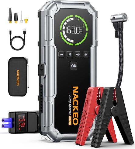 Car Battery Jump Starter with Air Compressor 8000A 160PSI, Car Jumper Starter Portable (All Gas/10L Diesel), Jump Starter Jump Box with Jumper Cables, LED Light, Large LCD Display, Power Bank in Kuwait