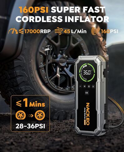 Car Battery Jump Starter with Air Compressor 8000A 160PSI, Car Jumper Starter Portable (All Gas/10L Diesel), Jump Starter Jump Box with Jumper Cables, LED Light, Large LCD Display, Power Bank in Kuwait