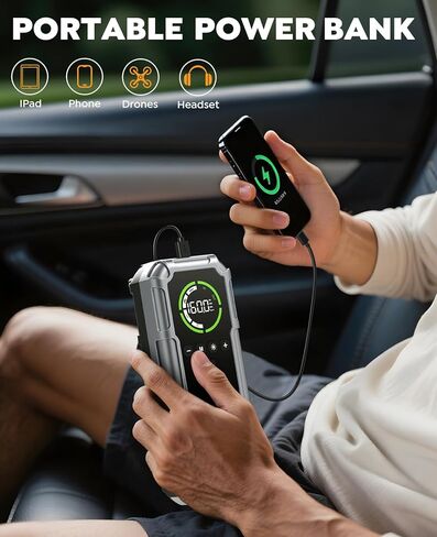Car Battery Jump Starter with Air Compressor 8000A 160PSI, Car Jumper Starter Portable (All Gas/10L Diesel), Jump Starter Jump Box with Jumper Cables, LED Light, Large LCD Display, Power Bank in Kuwait