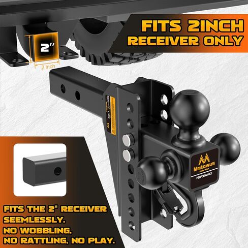 Adjustable Trailer Hitch -Drop Hitch -Tri Ball Mount with Hook (1-7/8'', 2''&2-5/16''), Fits 2-Inch Receiver, 8'' Drop/Rise 12,500 LBS GTW Tow Hitch, 3 Ball Hitches for Trucks, RV, Camper etc in Saudi Arabia
