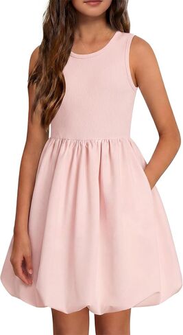 فساتين ALISISTER للفتيات صيفية بدون أكمام، فستان صيفي قصير مع جيوب، 7-13 سنة in Kuwait