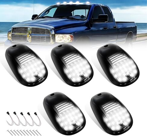 D-Lumina 5 قطع LED لسقف الكابينة مصابيح تشغيل علوية لسقف الكابينة 2003-2018 دودج رام 1500 2500 3500 4500 5500 شاحنات بيك اب، عدسة شفافة بيضاء LED أضواء الكابينة علامة الكابينة أعلى أضواء إزالة الكابينة in Kuwait