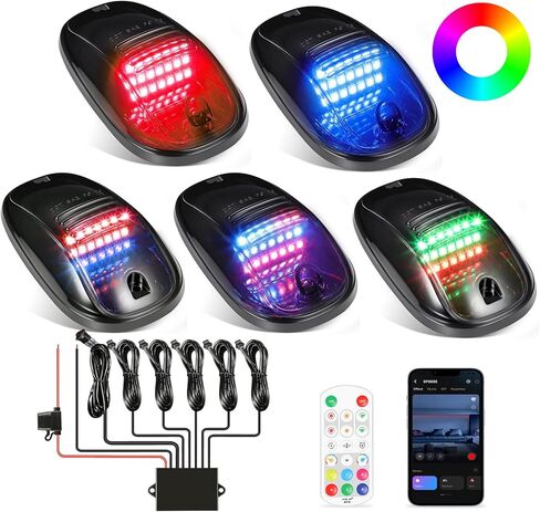 Partsam 5X RGB Multicolor LED Smoke Cab Roof Running Marker Lights with Remote Control - Waterproof Roof Clearance Assembly for 2003-2018 Dodge Ram 1500 2500 3500 4500 5500 Pickup Trucks in Saudi Arabia