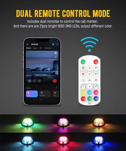Partsam 5X RGB Multicolor LED Smoke Cab Roof Running Marker Lights with Remote Control - Waterproof Roof Clearance Assembly for 2003-2018 Dodge Ram 1500 2500 3500 4500 5500 Pickup Trucks in Saudi Arabia