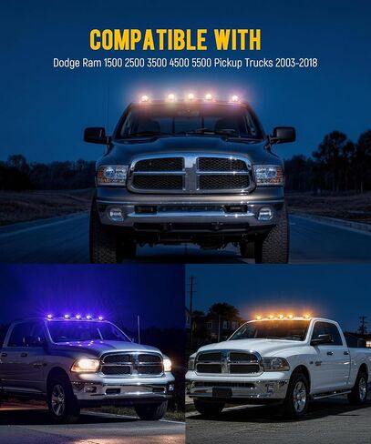 Partsam 5X RGB Multicolor LED Smoke Cab Roof Running Marker Lights with Remote Control - Waterproof Roof Clearance Assembly for 2003-2018 Dodge Ram 1500 2500 3500 4500 5500 Pickup Trucks in Saudi Arabia