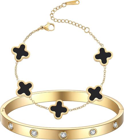 مجموعة أساور الحب مطلية بالذهب عيار 18 قيراط للنساء، قابلة للتكديس، عصرية وبسيطة، أساور الصداقة، مجوهرات سوار محظوظ، هدايا لطيفة للنساء in Kuwait