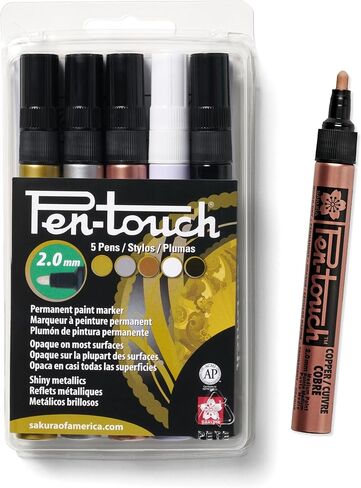 SAKURA Pen-Touch Paint Markers - Permanent Marker Pen - Assorted Metallic Colors - Medium Tip Size - 5 Pack in Kuwait