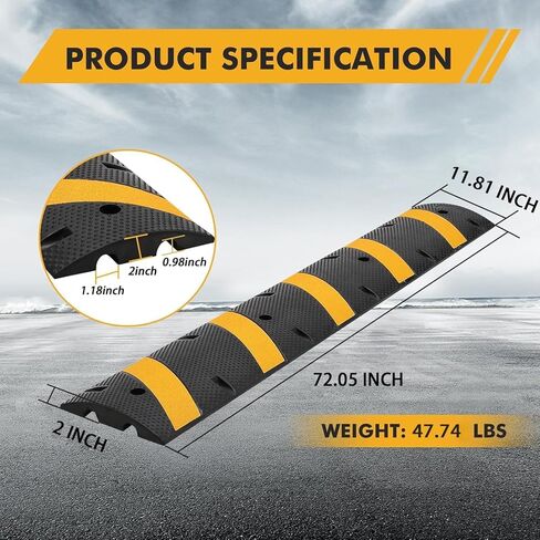 2 حزمة من مطبات السرعة المطاطية شديدة التحمل بطول 6 أقدام، سعة 25.000 رطل، منحدرات حماية كابل ثنائية القناة للممر، المرآب، الطريق - عاكس، تهدئة حركة المرور، الأسفلت/الخرسانة/الحصى، مجموعتان in Saudi Arabia