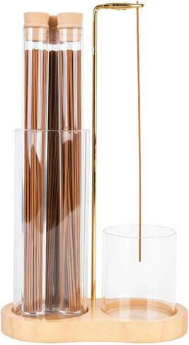 حامل بخور 2 في 1 للعصي، مجموعة حامل بخور خشبي مضاد للرماد مع جهاز التقاط رماد زجاجي و3 أنابيب تخزين للتأمل واليوجا والمنتجعات الصحية للنساء والفتيات وديكور المنزل والمكتب in Kuwait