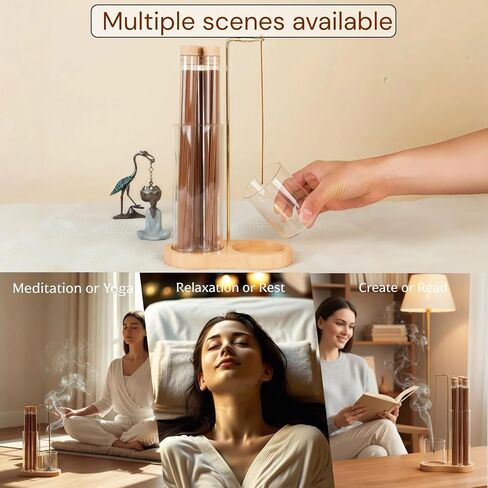 حامل بخور 2 في 1 للعصي، مجموعة حامل بخور خشبي مضاد للرماد مع جهاز التقاط رماد زجاجي و3 أنابيب تخزين للتأمل واليوجا والمنتجعات الصحية للنساء والفتيات وديكور المنزل والمكتب in Kuwait