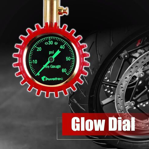 خرطوم طويل لقياس ضغط الإطارات 0-60 رطل لكل بوصة مربعة - مقياس إطارات للخدمة الشاقة عالي الدقة مع قرص متوهج كبير سهل القراءة مقاس 2 بوصة، مقياس إطار منخفض ومرتفع لإطارات السيارات وسيارات الدفع الرباعي والشاحنات in Kuwait