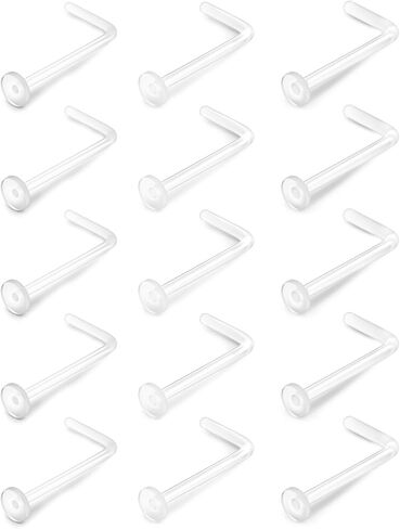 Clear Nose Studs Retainers for Work - Transparent Bioflex L Shape Nose Rings - Mixed Size Pack 22G 20G 18G Gauge (15 Pieces Total - 5 Each Size) in Kuwait
