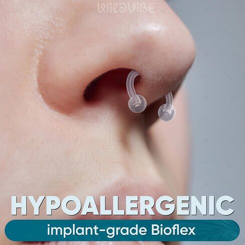 Bioflex Clear Septum Retainer 16g - Clear Septum Ring Lip Piercing for Snake Bites, Spider Bites - Hidden Cartilage Earrings for Daith, Helix, Forward Helix, Tragus, Anti-Tragus, Rook Piercing Jewelry in Saudi Arabia