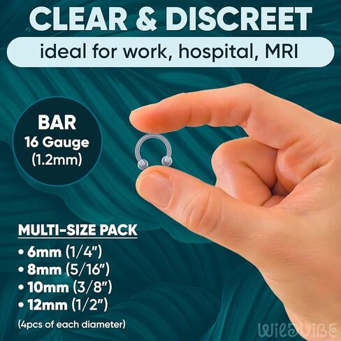 Bioflex Clear Septum Retainer 16g - Clear Septum Ring Lip Piercing for Snake Bites, Spider Bites - Hidden Cartilage Earrings for Daith, Helix, Forward Helix, Tragus, Anti-Tragus, Rook Piercing Jewelry in Saudi Arabia