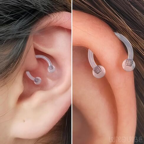 Bioflex Clear Septum Retainer 16g - Clear Septum Ring Lip Piercing for Snake Bites, Spider Bites - Hidden Cartilage Earrings for Daith, Helix, Forward Helix, Tragus, Anti-Tragus, Rook Piercing Jewelry in Saudi Arabia