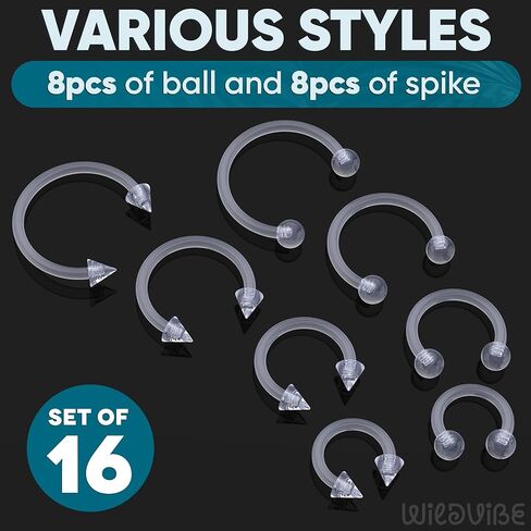 Bioflex Clear Septum Retainer 16g - Clear Septum Ring Lip Piercing for Snake Bites, Spider Bites - Hidden Cartilage Earrings for Daith, Helix, Forward Helix, Tragus, Anti-Tragus, Rook Piercing Jewelry in Saudi Arabia