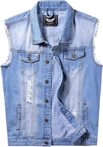Denim Vest Jacket for Men Fashion Stretchy Trucker Sleeveless Jean Outerwear in Saudi Arabia
