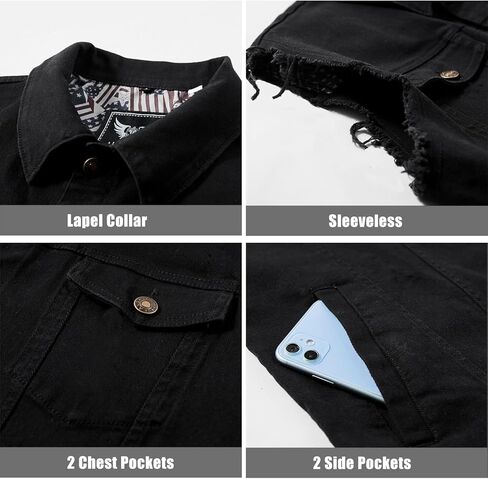 Denim Vest Jacket for Men Fashion Stretchy Trucker Sleeveless Jean Outerwear in Saudi Arabia