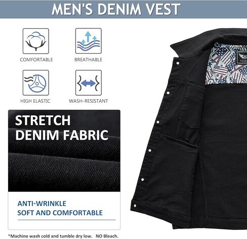 Denim Vest Jacket for Men Fashion Stretchy Trucker Sleeveless Jean Outerwear in Saudi Arabia