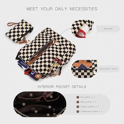 Lushandy Checkered Backpack Purse for Women, Brown Canvas Backpack Purse with Wallet Cherry Mom Everyday Backpacks for Work in Saudi Arabia