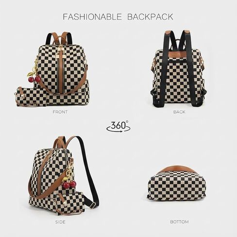 Lushandy Checkered Backpack Purse for Women, Brown Canvas Backpack Purse with Wallet Cherry Mom Everyday Backpacks for Work in Saudi Arabia