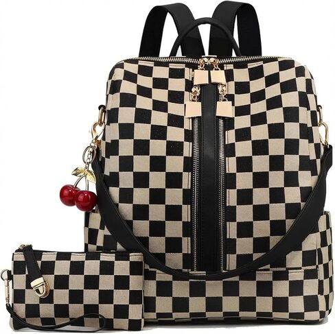 محفظة ظهر مربعة من Lushandy للنساء، حقيبة ظهر من القماش البني مع محفظة Cherry Mom وحقائب ظهر يومية للعمل in Kuwait