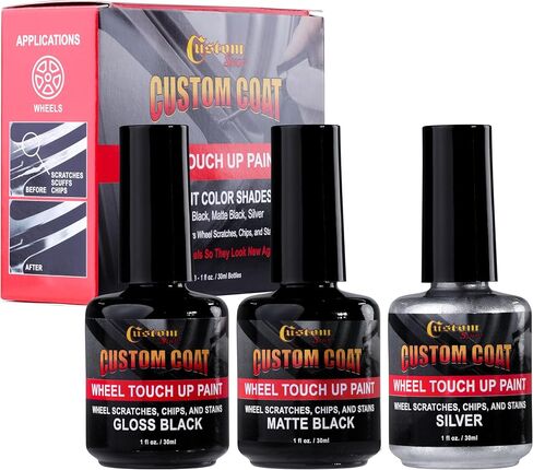 Custom Shop Silver Black Rim Touch Up Paint Kit - Wheel Paint Curb Rash Repair Scratches, Chips - 3 Colors Gloss Black, Matte Black, Silver - Automotive Car Rim Paint Touch Up Pen for Metal in Saudi Arabia