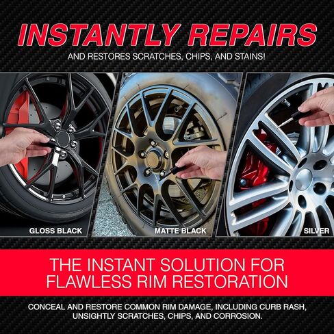 Custom Shop Silver Black Rim Touch Up Paint Kit - Wheel Paint Curb Rash Repair Scratches, Chips - 3 Colors Gloss Black, Matte Black, Silver - Automotive Car Rim Paint Touch Up Pen for Metal in Saudi Arabia