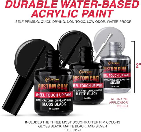 Custom Shop Silver Black Rim Touch Up Paint Kit - Wheel Paint Curb Rash Repair Scratches, Chips - 3 Colors Gloss Black, Matte Black, Silver - Automotive Car Rim Paint Touch Up Pen for Metal in Saudi Arabia