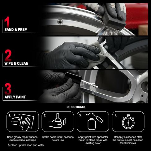 Custom Shop Silver Black Rim Touch Up Paint Kit - Wheel Paint Curb Rash Repair Scratches, Chips - 3 Colors Gloss Black, Matte Black, Silver - Automotive Car Rim Paint Touch Up Pen for Metal in Saudi Arabia