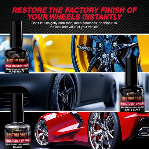 Custom Shop Silver Black Rim Touch Up Paint Kit - Wheel Paint Curb Rash Repair Scratches, Chips - 3 Colors Gloss Black, Matte Black, Silver - Automotive Car Rim Paint Touch Up Pen for Metal in Saudi Arabia