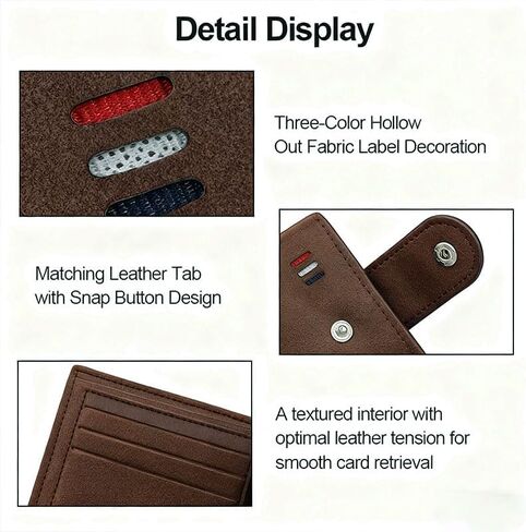 محفظة رجال الأعمال من جلد البولي يوريثان مع حقيبة مزخرفة بالأزرار، وفتحات لبطاقة الائتمان وحامل للصور - (بني) in Saudi Arabia