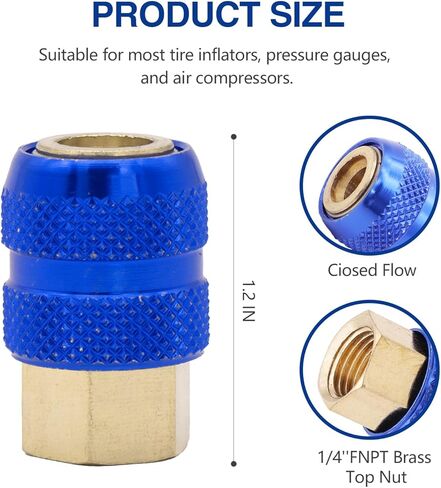 قطعتان من ظرف هواء القفل، 1/4 بوصة FNPT قفل معدني بالكامل على صمام إطار توصيل سريع، فوهة نفخ الإطارات لضواغط الهواء، ظرف تدفق مغلق أقصى ضغط - 150 رطل لكل بوصة مربعة in Kuwait
