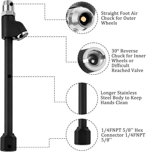 Air Chuck 1/4" FNPT Extended Reach Dual Head Air Chuck w/Quick Plug 2-Way Connect Tire Chucks Heavy Duty Extended Reach Tires Chucks for Tire Inflator Gauge/Air Compressor Bikes Motorcycle Car in Saudi Arabia