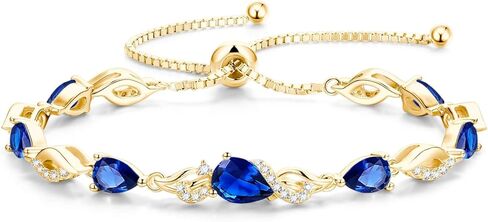 FANCIME Birthstone Teardrop Tennis Bracelet for Women, 14K Gold Plated Sterling Silver Adjustable Slider Bracelet Fine Jewelry Anniversary Birthday Gifts for Women Mom Wife Her in Saudi Arabia