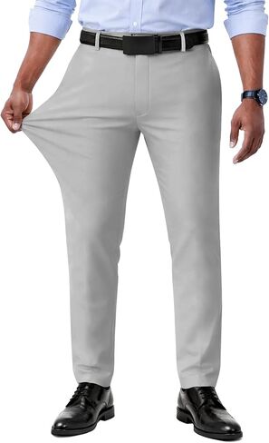Mens Stretch Chino Pants Expandable Waist Regular-Fit Business Dress Comfy Pant Flat Front Slacks in Kuwait