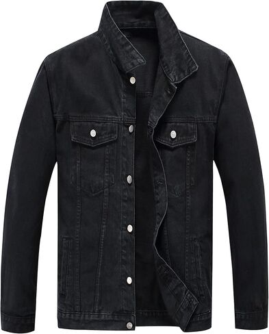 PRIJOUHE Denim Jacket For Men Casual Loose Fit Jean Jackets Long Sleeve Button Down Trucker Coat Distressed Outerwear in Saudi Arabia