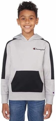 Champion Kids Clothes Sweatshirts Youth Heritage Fleece Pull On Hoody Sweatshirt with Hood, Gray/Black, XL in Saudi Arabia